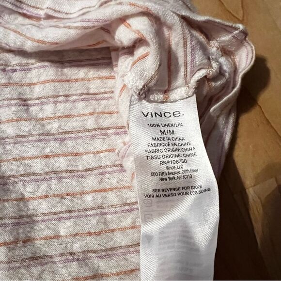 Vince Multi Stripe Linen Boyfriend Tee Short Sleeve Women’s Medium - Picture 3 of 5